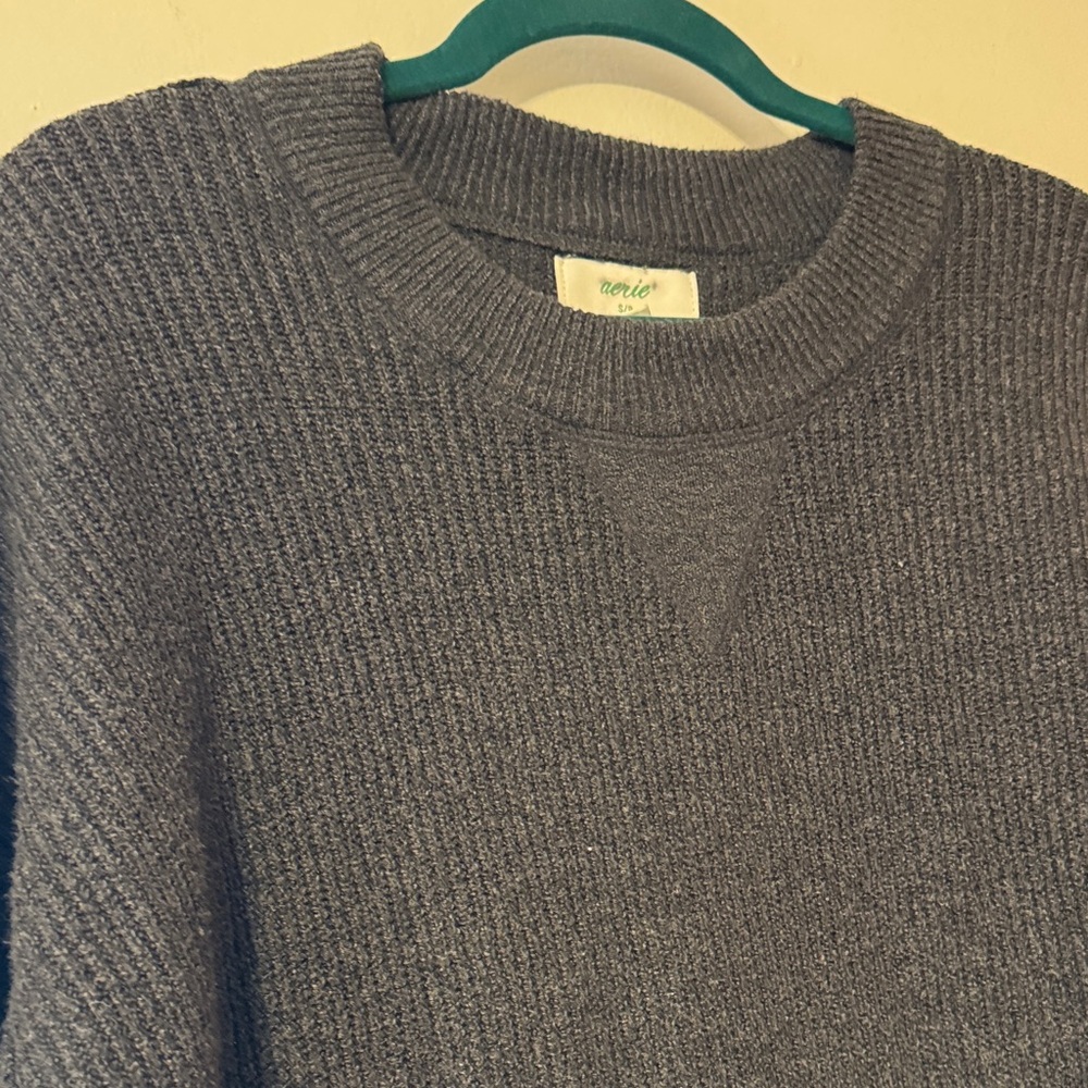 aerie dark gray/black Ribbed Crewneck Sweater - Picture 3 of 6
